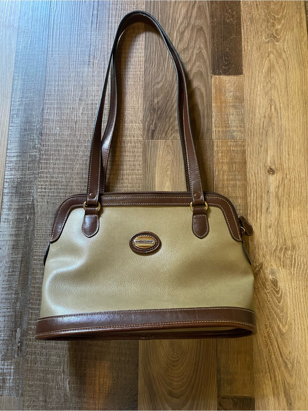 Classic Two-Tone Beige and Brown Shoulder Bag  VINTAGE
